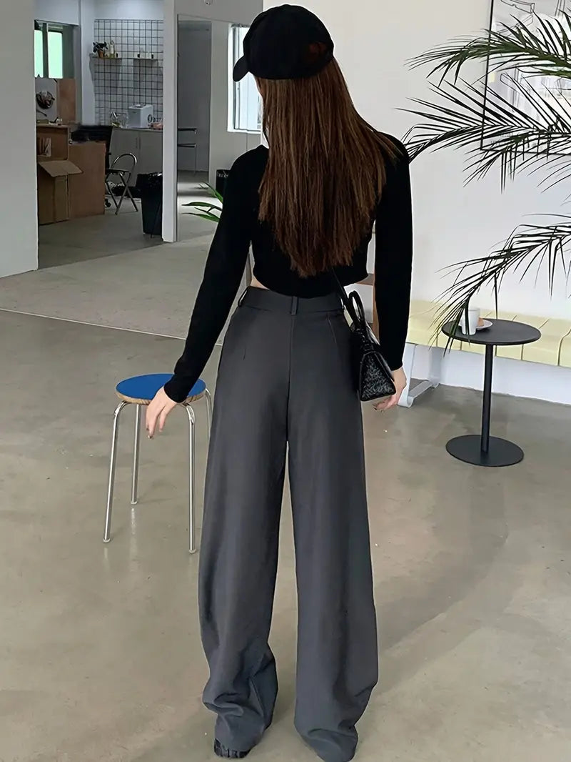 Asymmetrical Layer Button Wide Leg Dress Pants