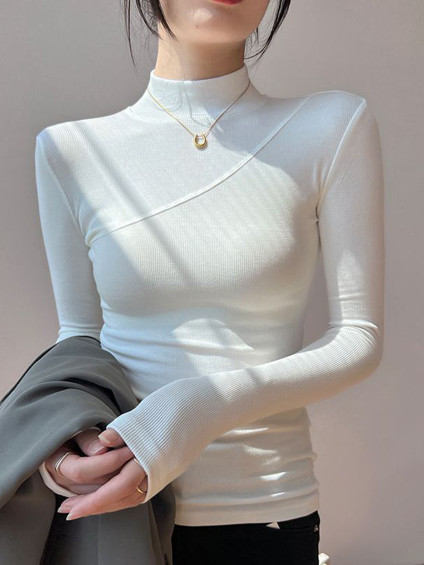 Semi-Sheer Mock Neck Long Sleeve Top