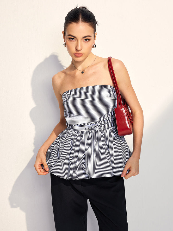 Striped Strapless Bubble Tube Top