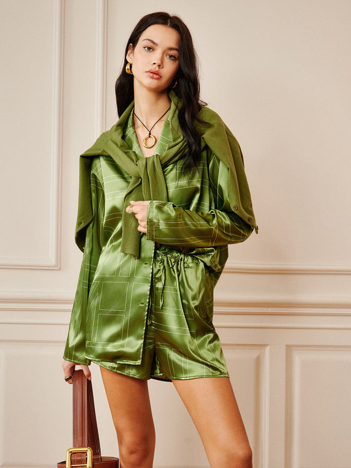 Satin Drawstring Shorts Set