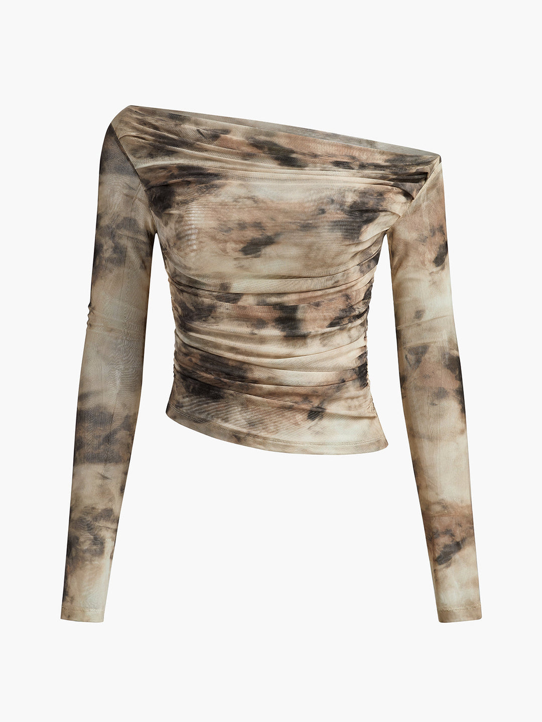 Semi-Sheer Tulle Mesh Off Shoulder Long Sleeve Crop Top