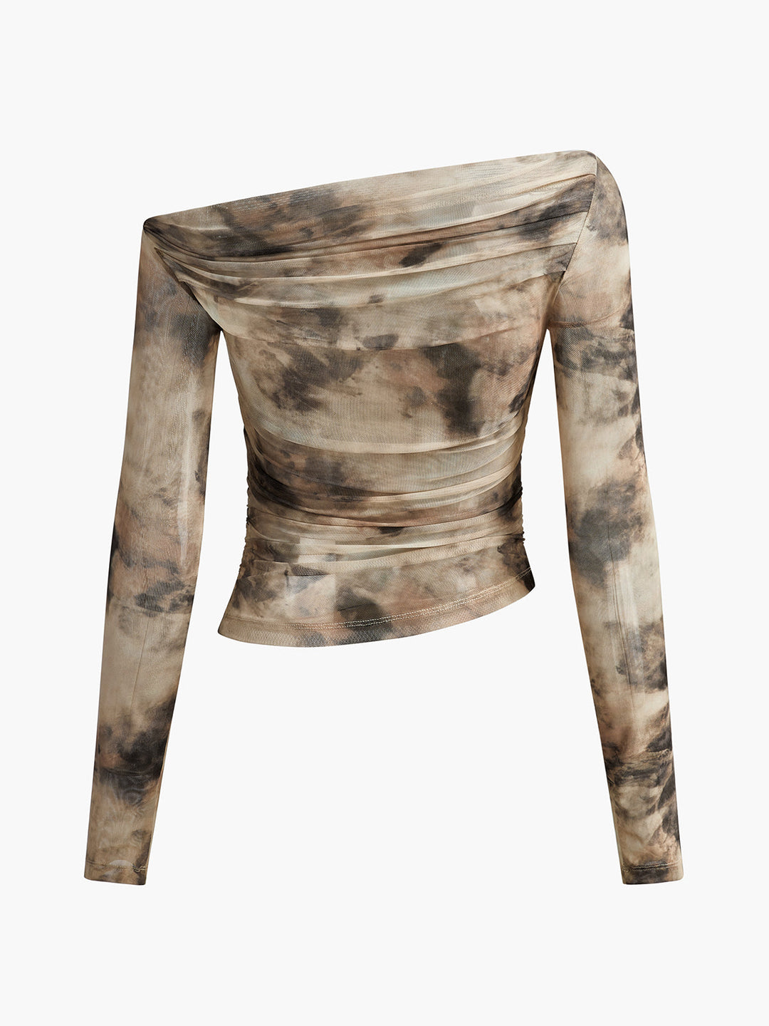 Semi-Sheer Tulle Mesh Off Shoulder Long Sleeve Crop Top