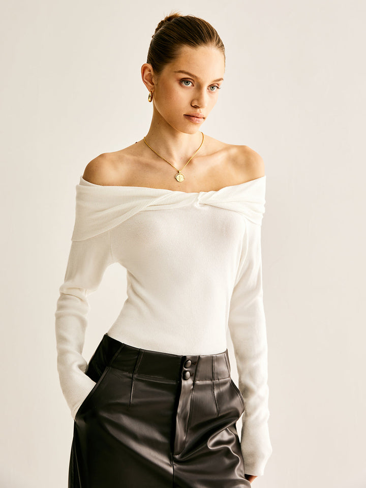 Romance Off-Shoulder Knotted Knit Top