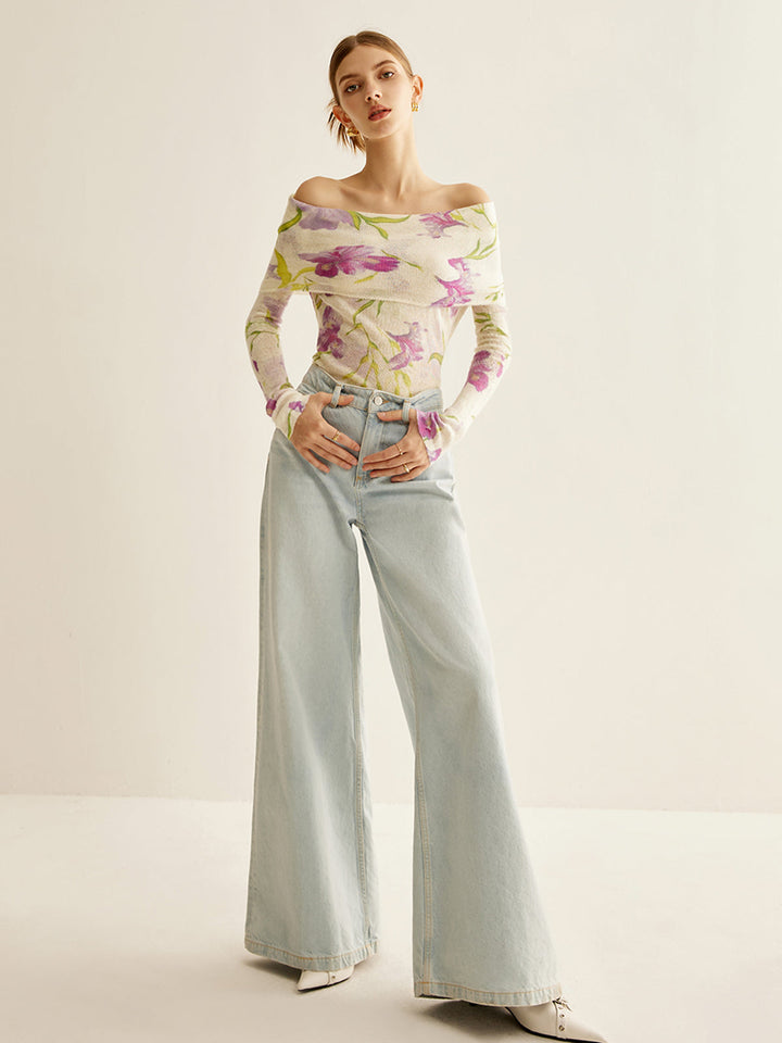 Romance Off-Shoulder Printed Knit Top