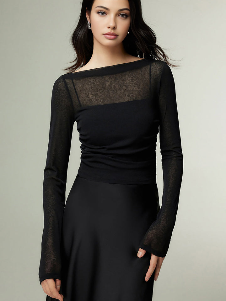 Straight Neck Sheer Panel Jersey Top