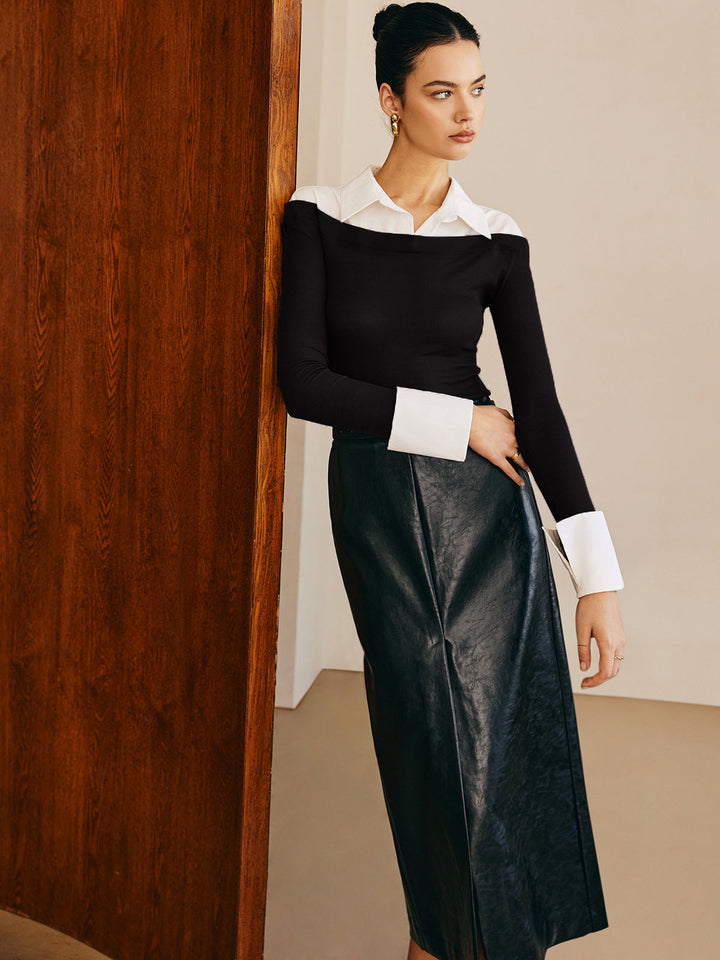 Semi-Sheer Panel Jersey Slim Top