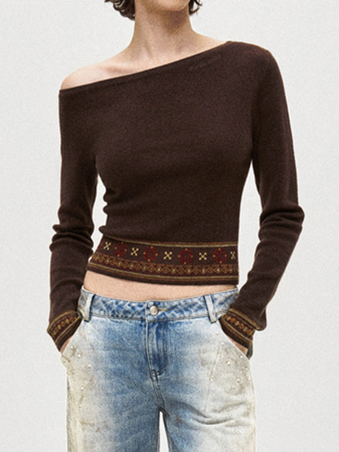 Wool-Blend Asymmetrical Crop Knit Top