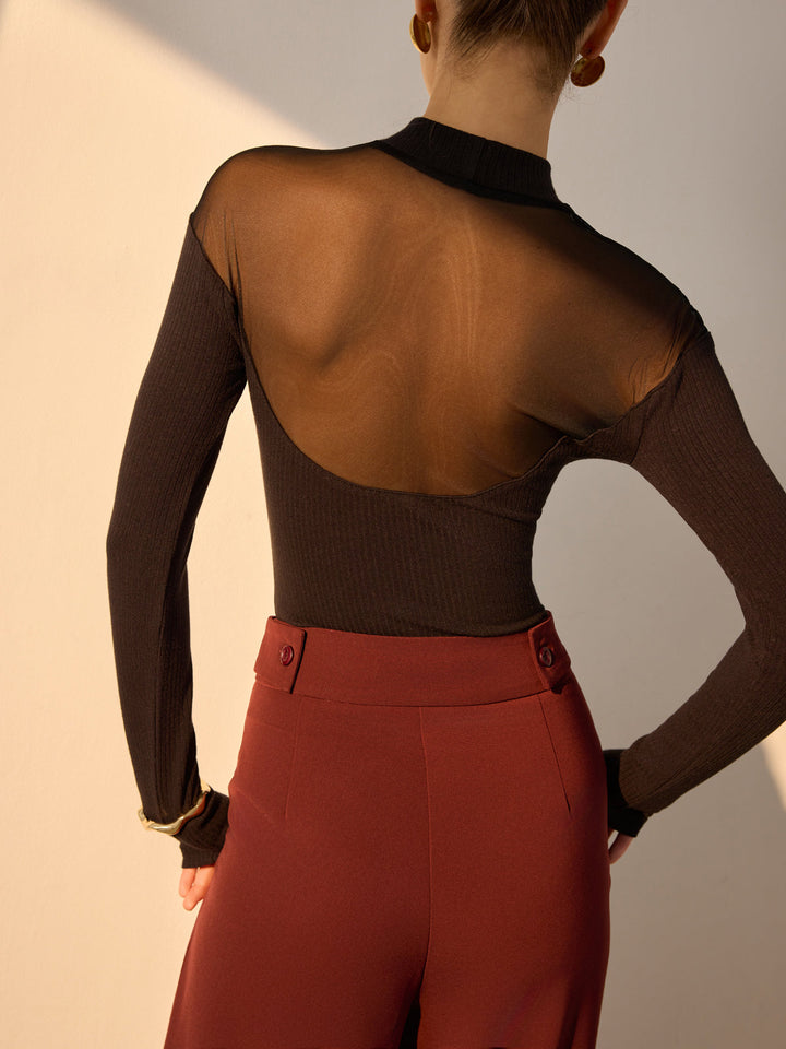 Sheer Mesh-Detail Sweetheart Slim Top