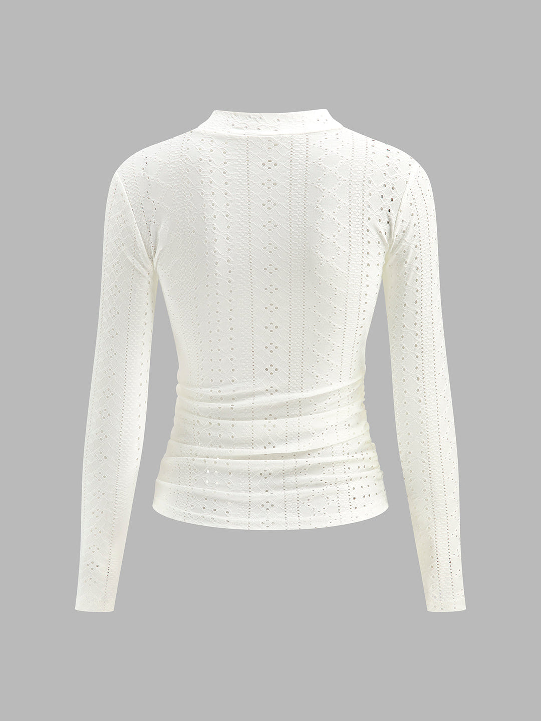 Semi-Sheer Stand Collar Side-Pleated Skinny Top