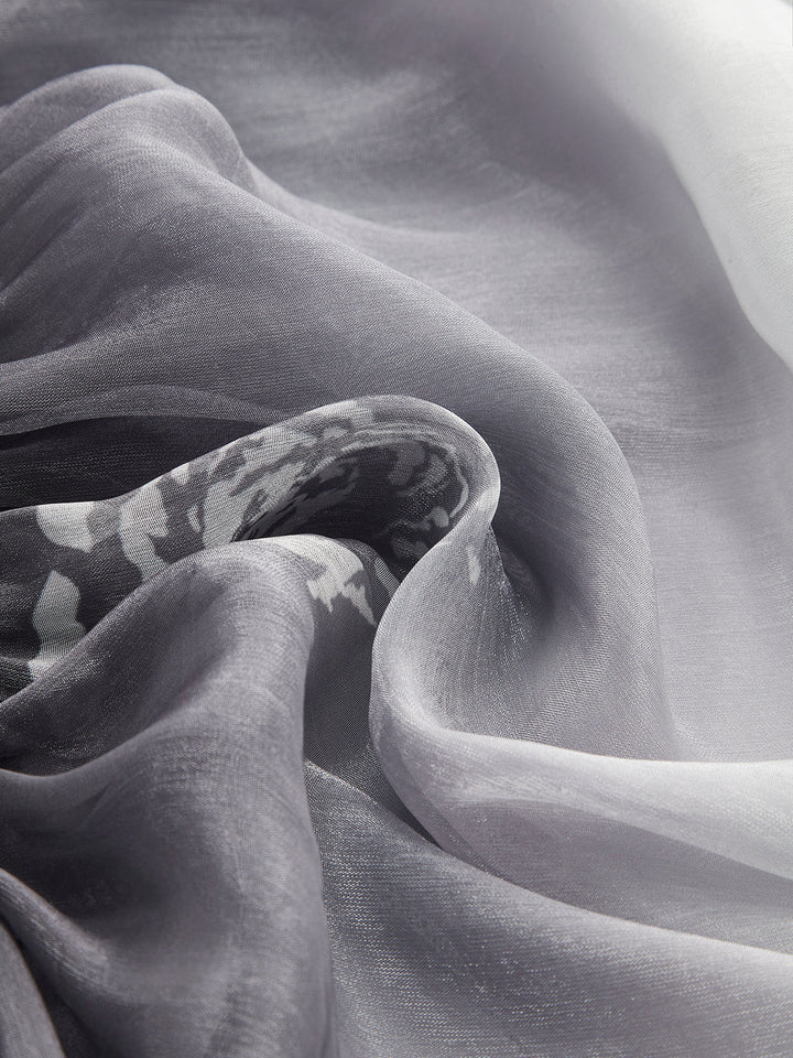 Semi-Sheer Gradient Floral Off-Shoulder Chiffon Top