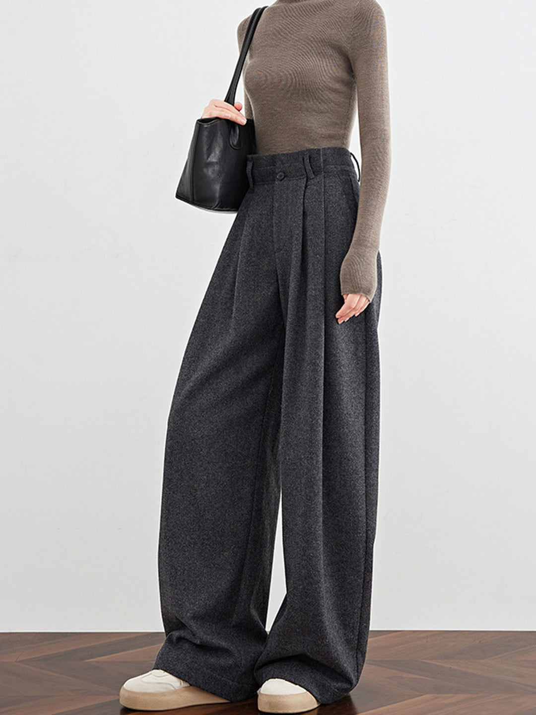 Wool-Blend Tweed Pleated Pants