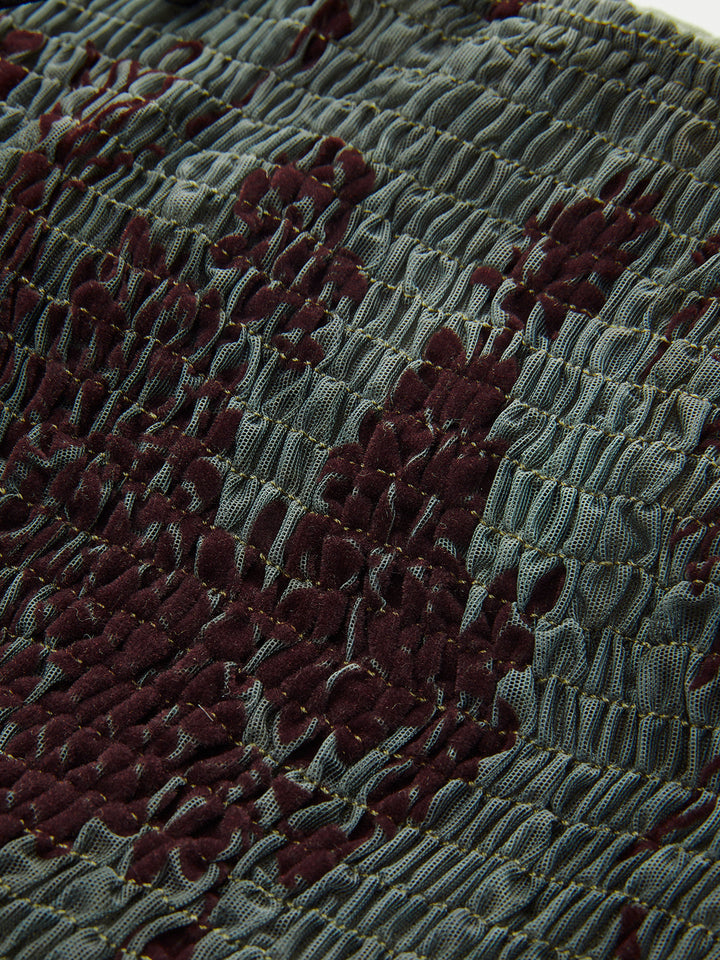 Semi-Sheer Button Detail Velvet Floral Cami Top