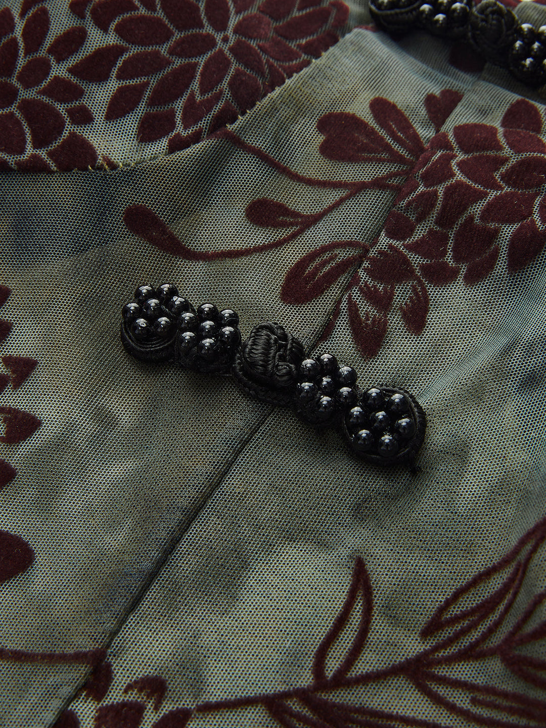 Semi-Sheer Button Detail Velvet Floral Cami Top