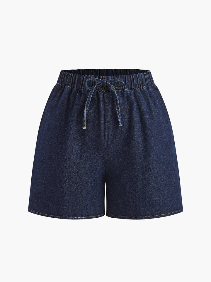 Denim Tie Front Shorts Set
