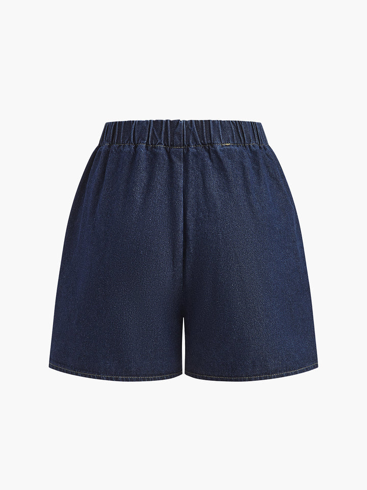 Denim Tie Front Shorts Set