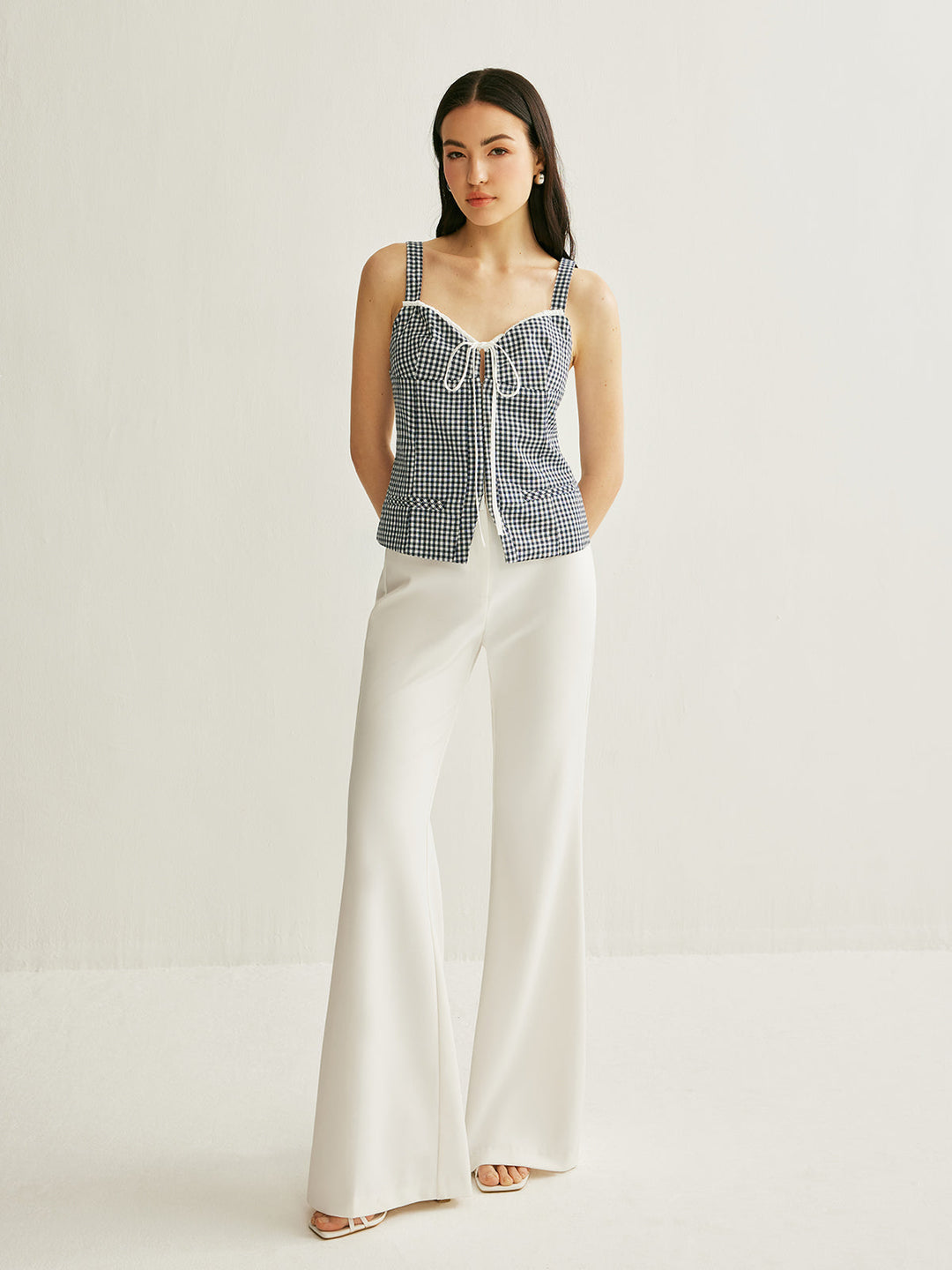 Plaid Tie-Front Sleeveless Top