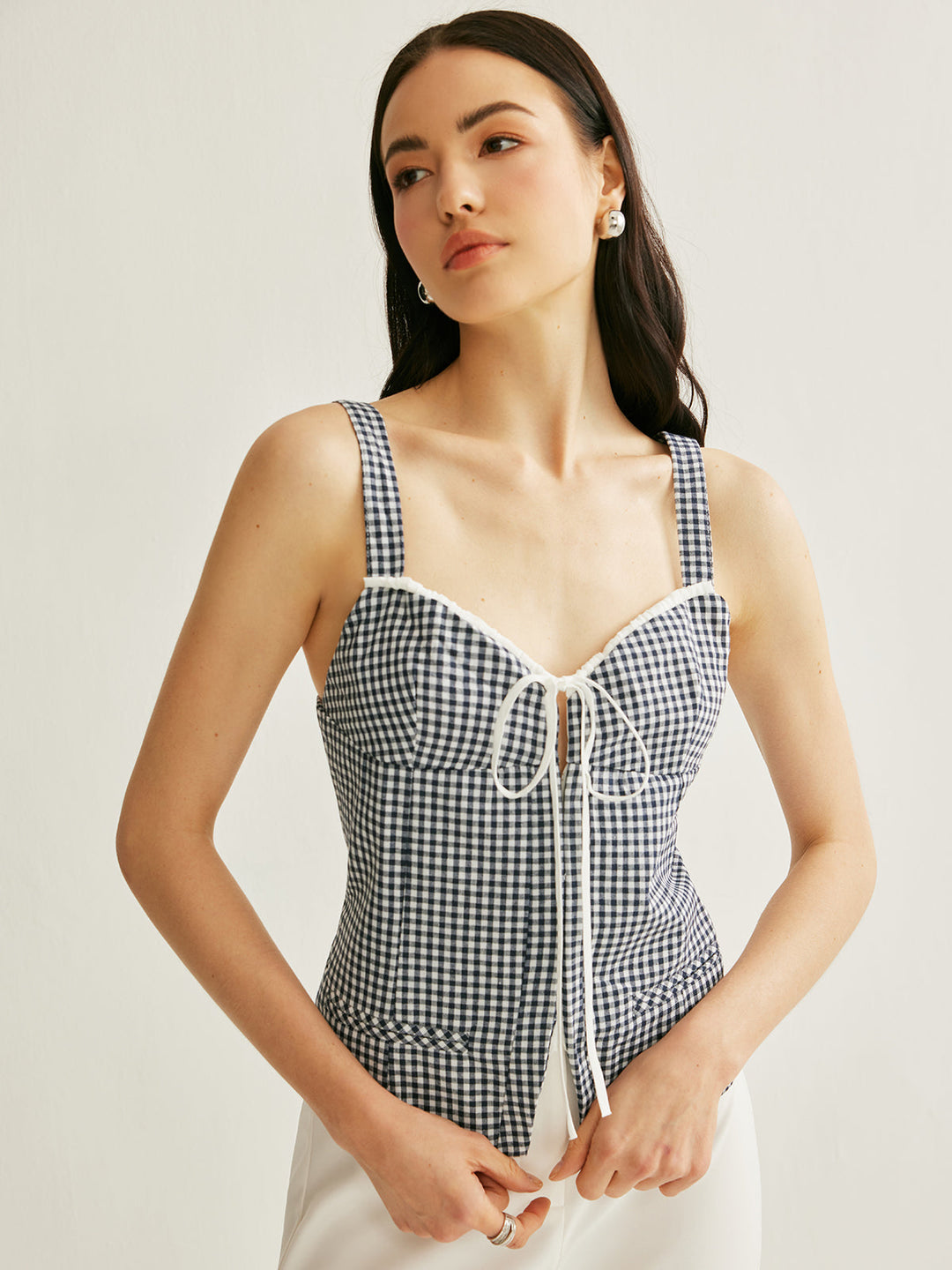 Plaid Tie-Front Sleeveless Top