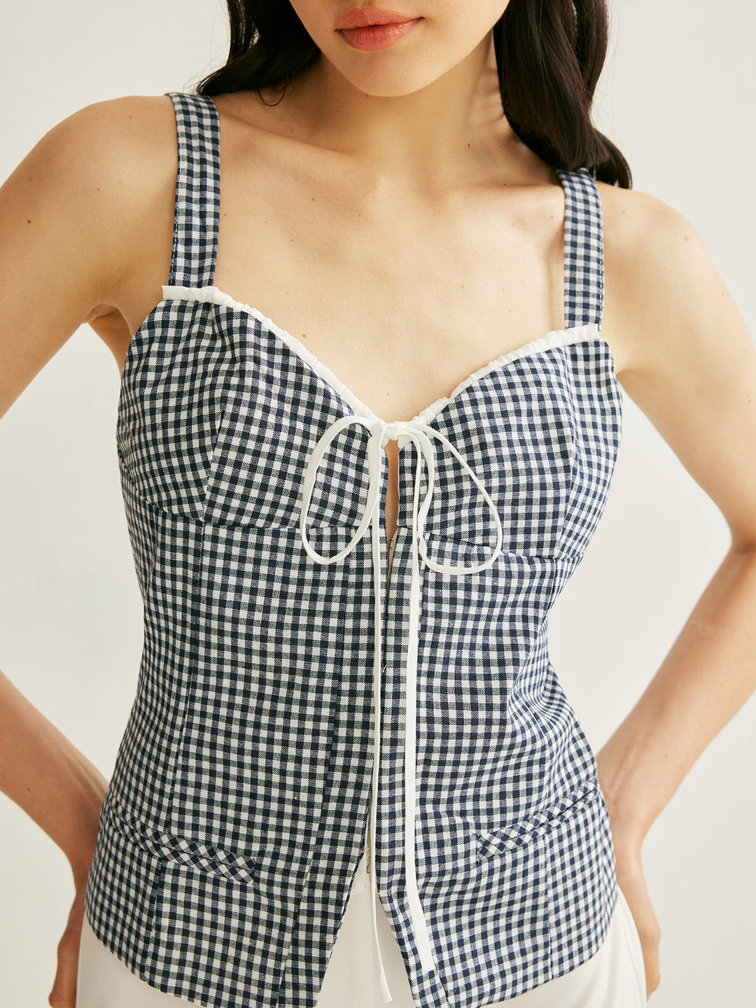 Plaid Tie-Front Sleeveless Top