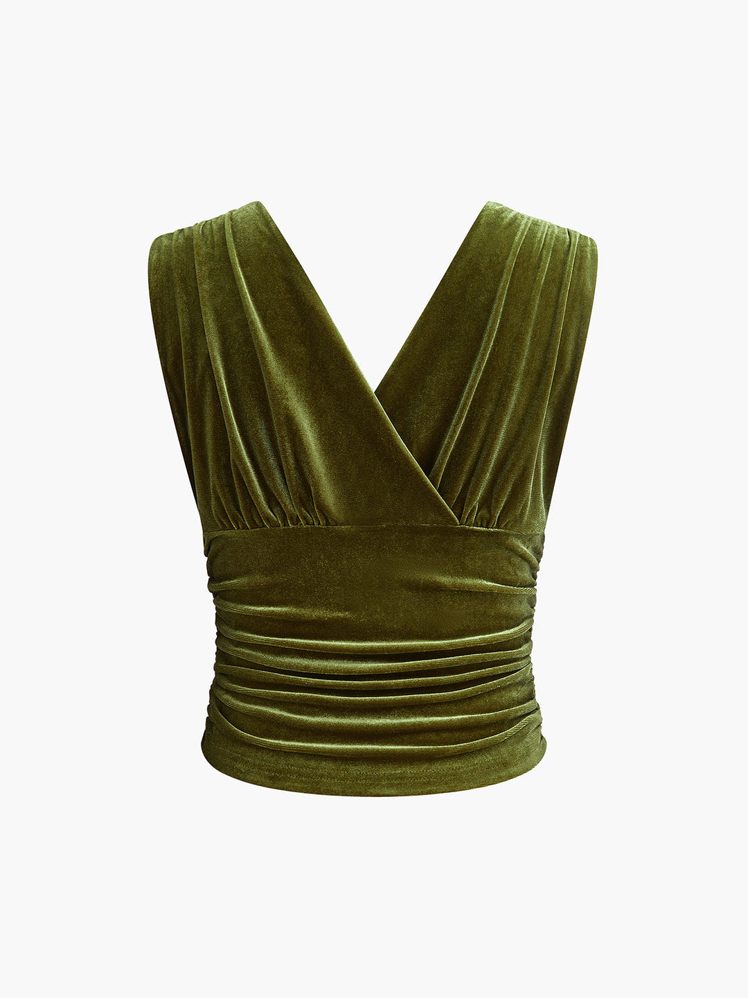 Velvet Pleated Cinched Waist Crop Tank Top