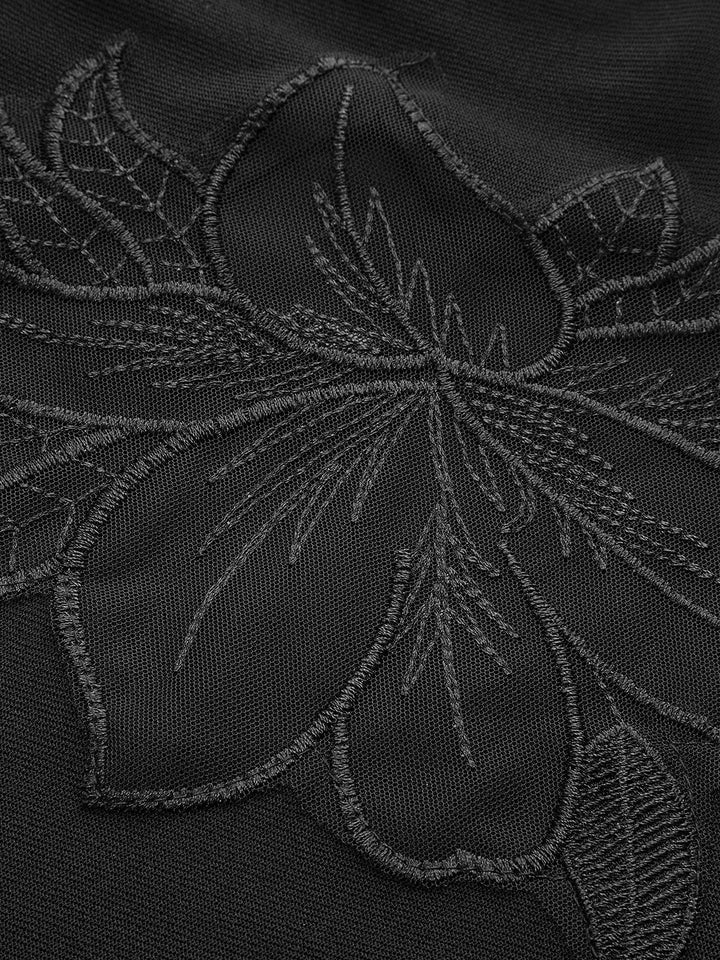 Semi-Sheer Mesh-Floral Slim Jersey Top