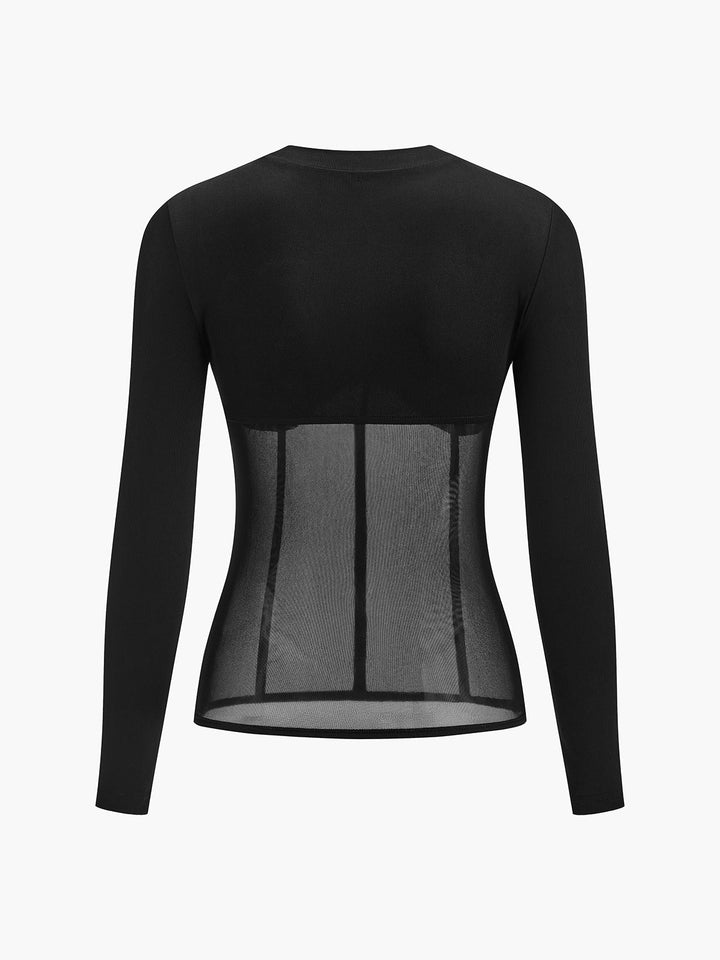 Sheer Mesh Combination Long Sleeve Top