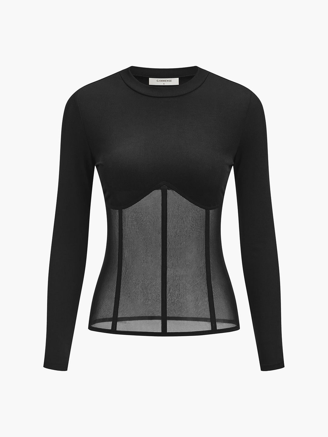 Sheer Mesh Combination Long Sleeve Top
