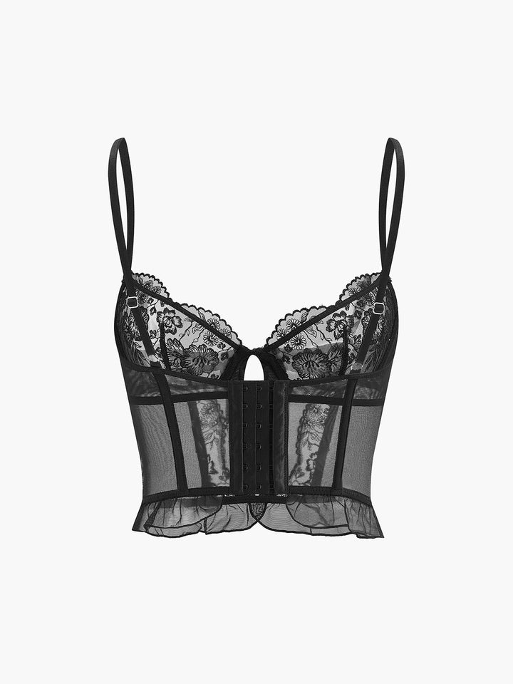 Semi-Sheer Floral Lace Corset Top