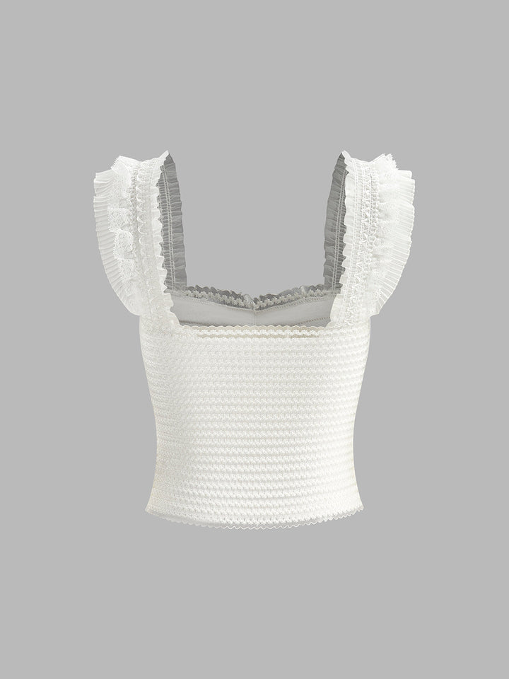 Ruffled Strap Buttoned Smocked Top