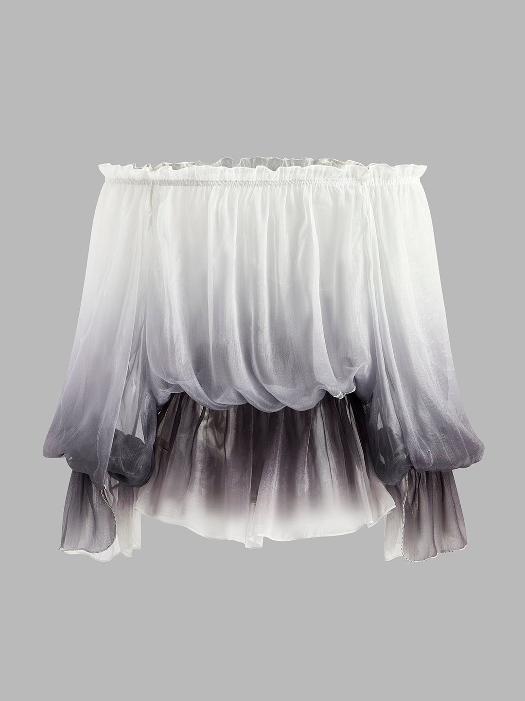 Semi-Sheer Gradient Floral Off-Shoulder Chiffon Top