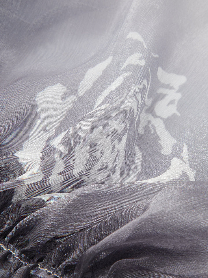 Semi-Sheer Gradient Floral Off-Shoulder Chiffon Top