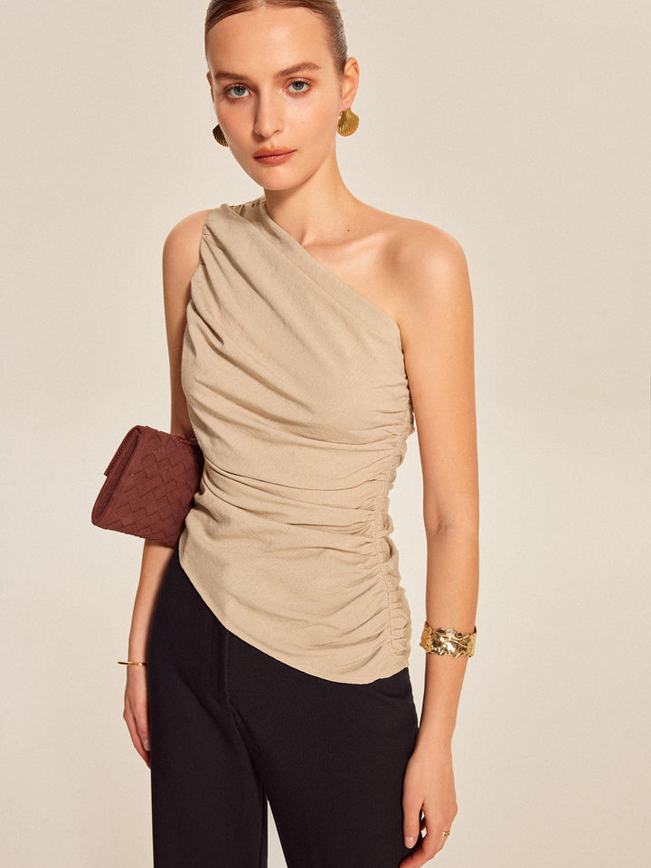 Ruched Side One-Shoulder Top