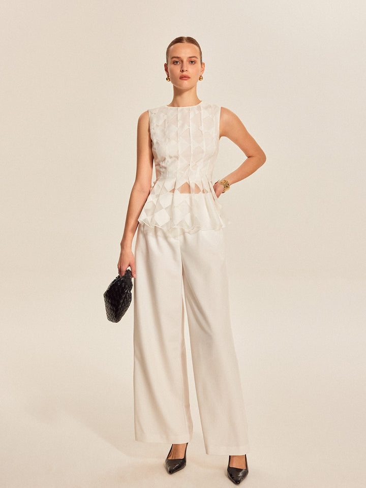 Semi-Sheer Geometric Peplum Top