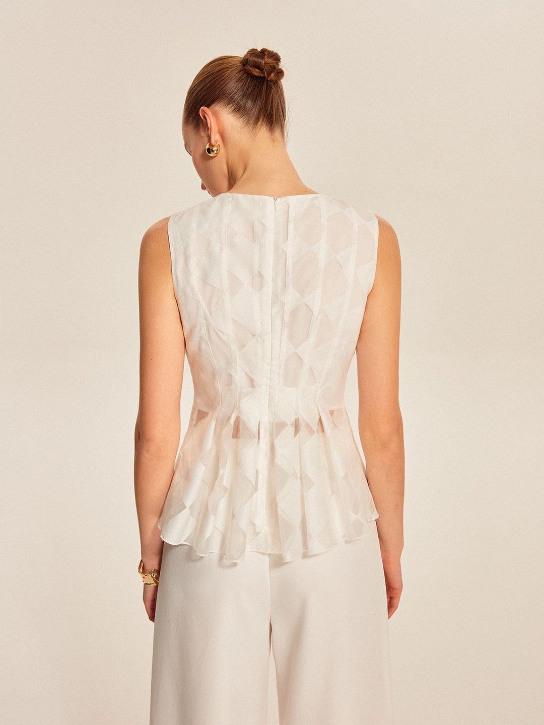 Semi-Sheer Geometric Peplum Top
