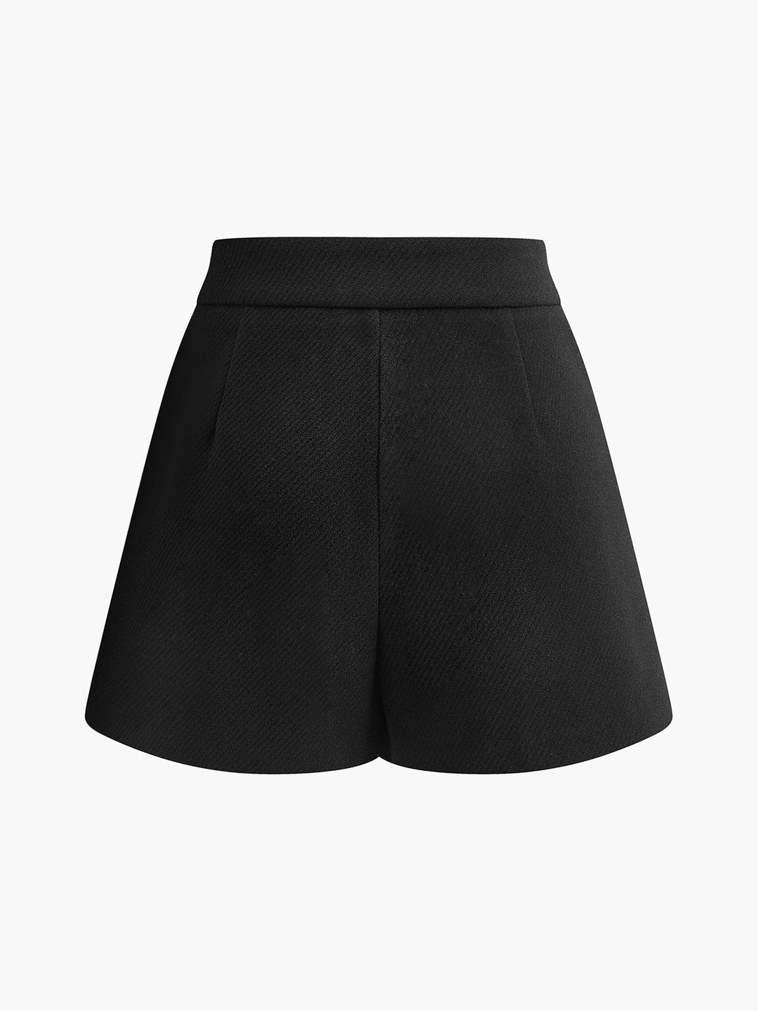 Mid-Waist Tweed Pockets Wide-Leg Shorts