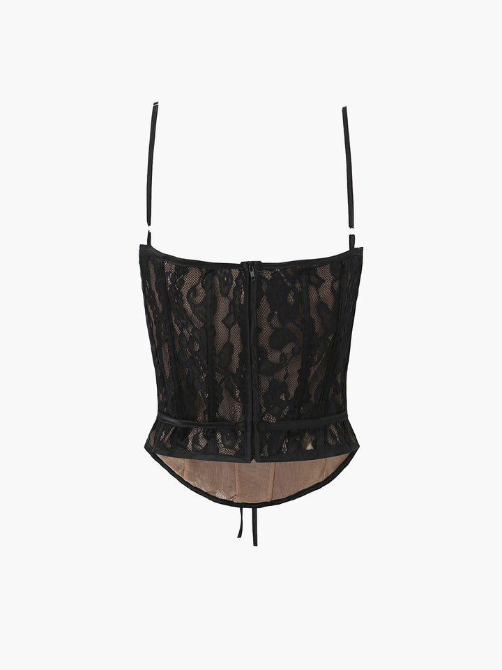 Semi-Sheer Sweetheart Neck Lace Tie Top