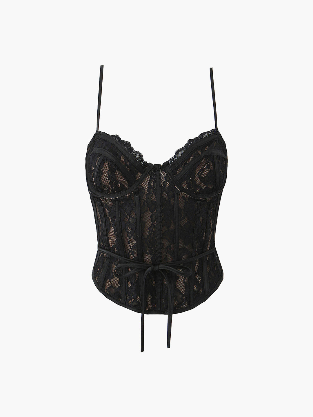 Semi-Sheer Sweetheart Neck Lace Tie Top