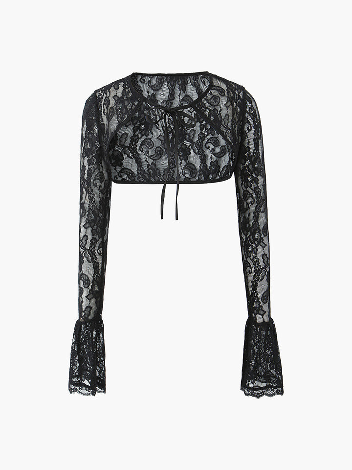 Semi-Sheer Sweetheart Neck Lace Tie Top