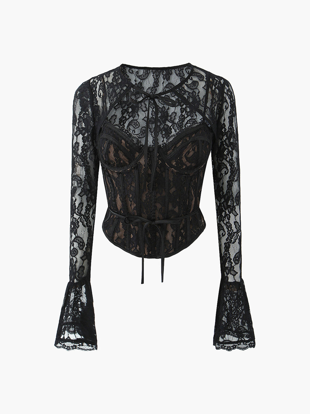 Semi-Sheer Sweetheart Neck Lace Tie Top