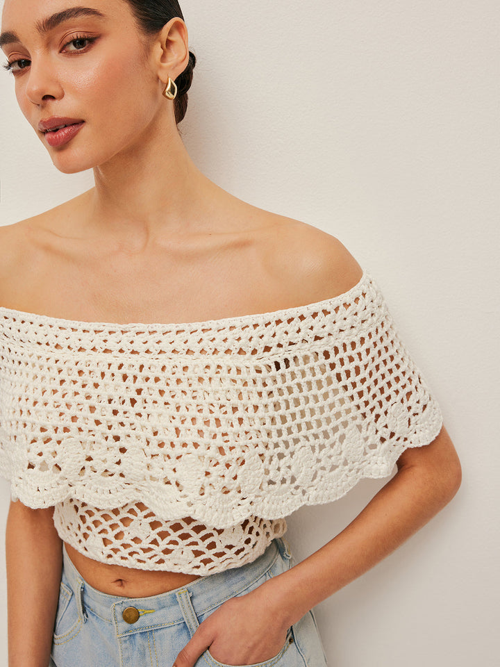 Off-Shoulder Hollow Knit Top