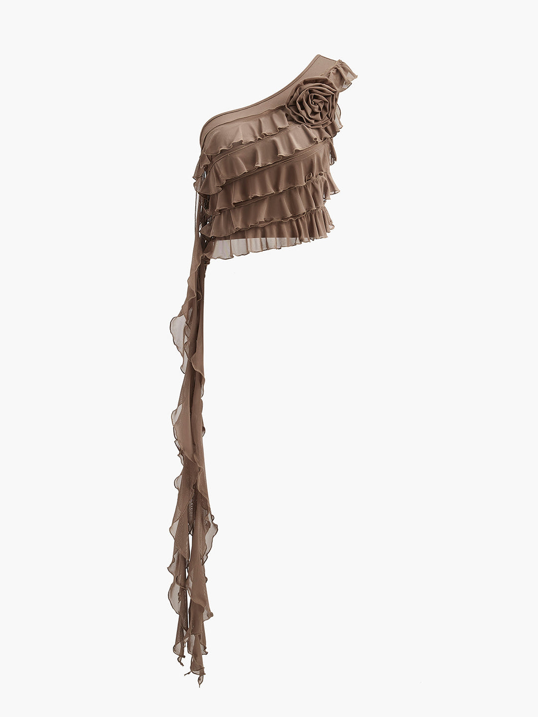 One-Shoulder Ruffled Rosette Detail Top