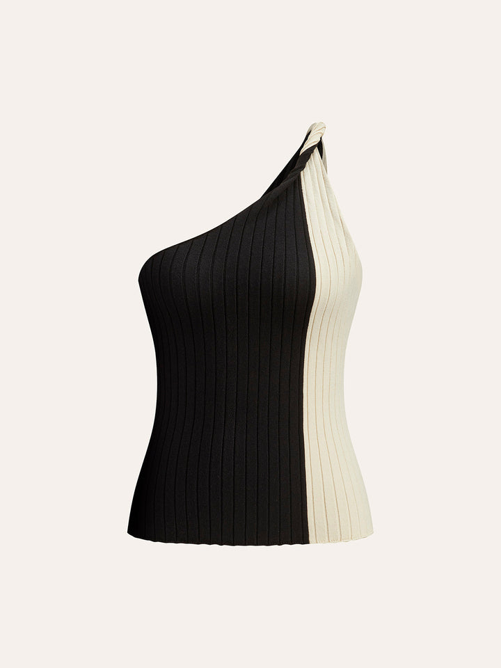 Color Block One Shoulder Top