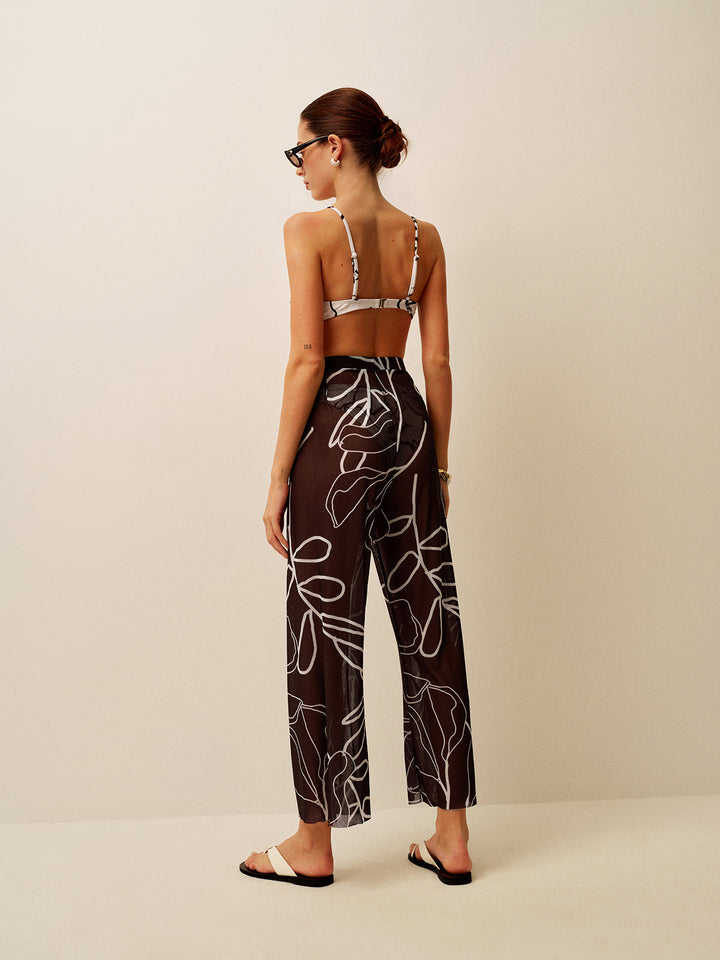 Sheer Printed Wide-Leg Cover-Up Pants