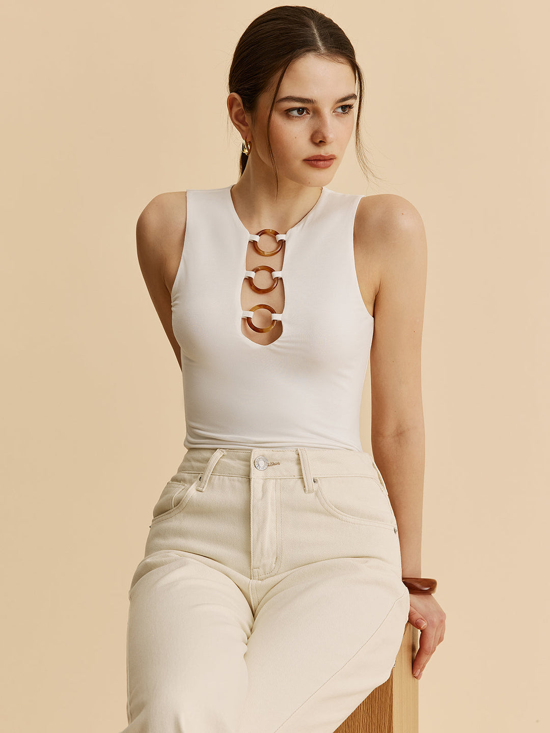 Ring Detail Cutout Tank Top
