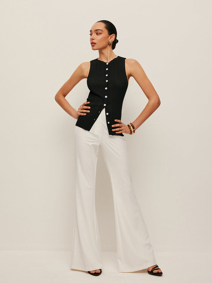 Sleeveless Ribbed Button-Front Top