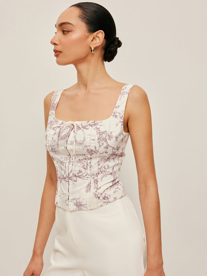 Printed Corset Top With Front Hook Closure