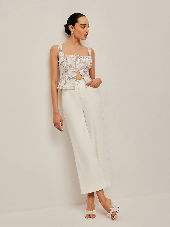 Printed Corset Top With Front Hook Closure