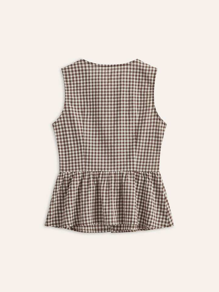 Gingham Tie-Front Peplum Top