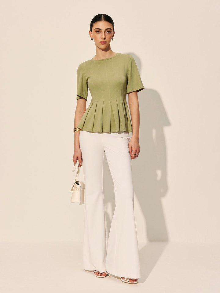 Pleated Peplum Ribbed Top