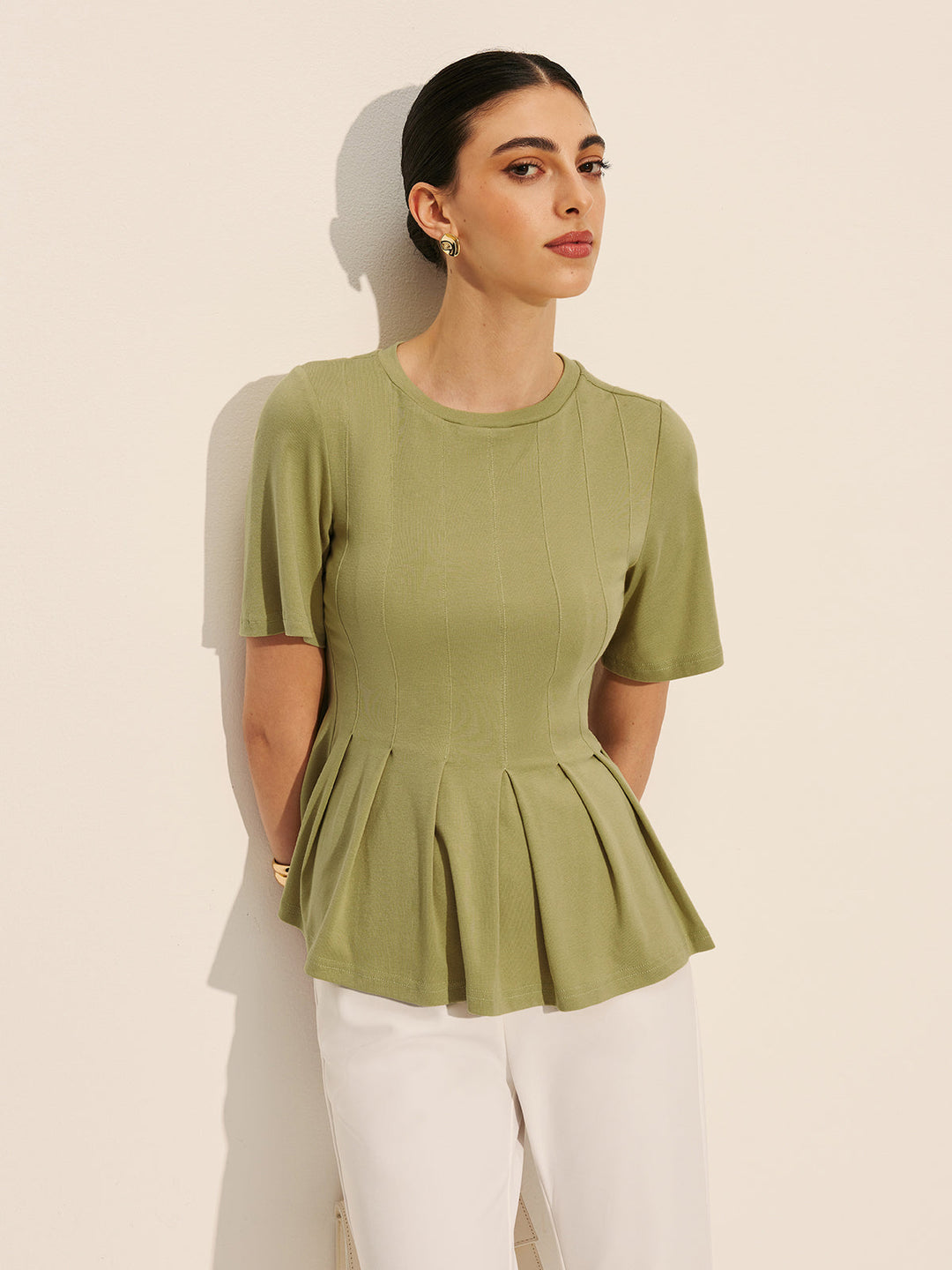 Pleated Peplum Ribbed Top