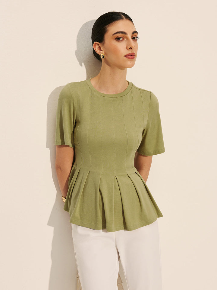 Pleated Peplum Ribbed Top